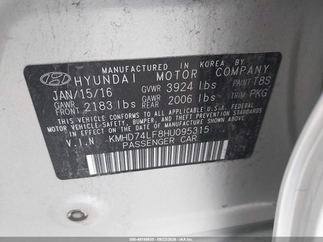 Продаж на аукціоні авто 2017 Hyundai Elantra Se, vin: KMHD74LF8HU095315, номер лоту: 46188930