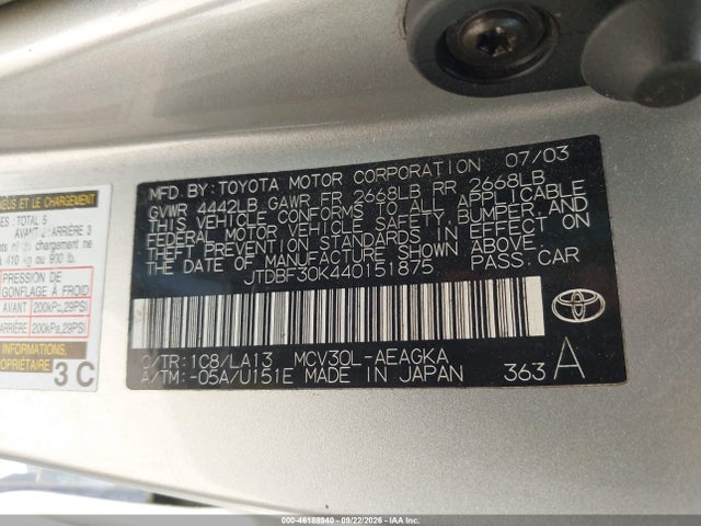 Продажа на аукционе авто 2004 Toyota Camry Xle V6, vin: JTDBF30K440151875, номер лота: 46188940