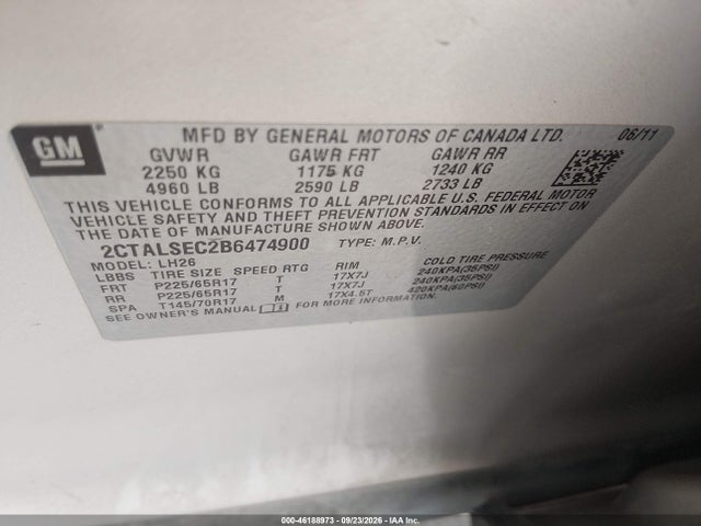 Aukcja sprzedaży 2011 Gmc Terrain Sle-2, vin: 2CTALSEC2B6474900, numer aukcji: 46188973