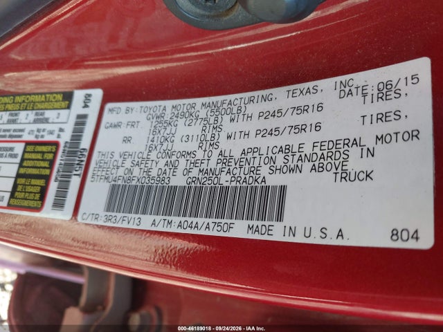 Aukcja sprzedaży 2015 Toyota Tacoma Base V6, vin: 5TFMU4FN8FX035983, numer aukcji: 46189018