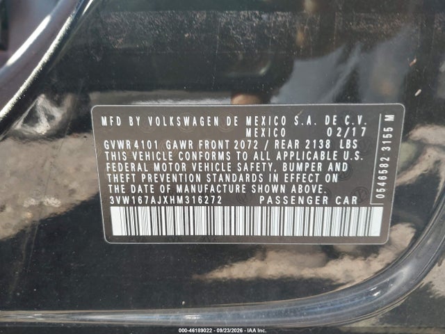 Aukcja sprzedaży 2017 Volkswagen Jetta 1.4t S, vin: 3VW167AJXHM316272, numer aukcji: 46189022