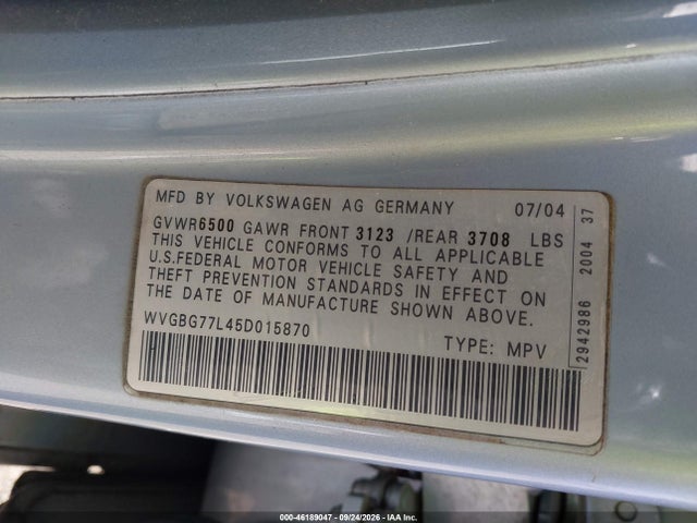 46189047 :رقم المزاد ، WVGBG77L45D015870 vin ، 2005 Volkswagen Touareg V6 مزاد بيع