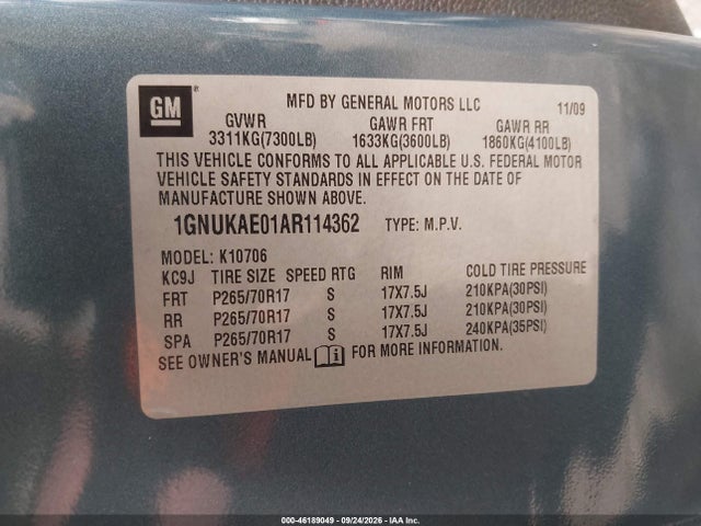 Продаж на аукціоні авто 2010 Chevrolet Tahoe Ls, vin: 1GNUKAE01AR114362, номер лоту: 46189049