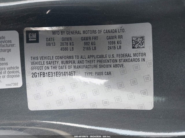 46189078 :رقم المزاد ، 2G1FB1E31E9141467 vin ، 2014 Chevrolet Camaro 1lt مزاد بيع