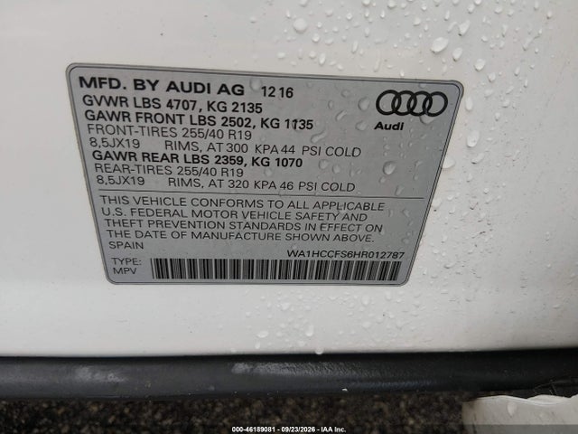 Aukcja sprzedaży 2017 Audi Q3 2.0t Premium, vin: WA1HCCFS6HR012787, numer aukcji: 46189081