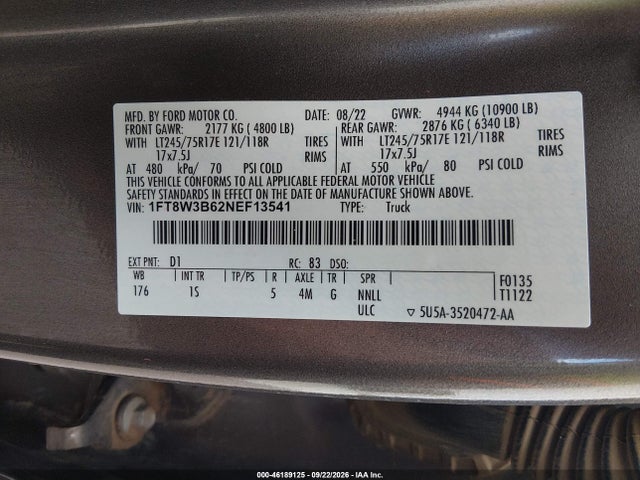 2022 Ford F-350 Xl მანქანა იყიდება აუქციონზე, vin: 1FT8W3B62NEF13541, აუქციონის ნომერი: 46189125
