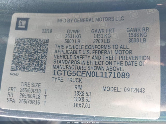 2020 Gmc Canyon 2wd  Short Box Sle მანქანა იყიდება აუქციონზე, vin: 1GTG5CEN0L1171089, აუქციონის ნომერი: 46189153