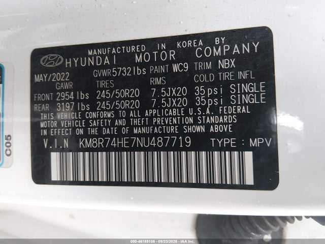Продаж на аукціоні авто 2022 Hyundai Palisade Calligraphy, vin: KM8R74HE7NU487719, номер лоту: 46189156