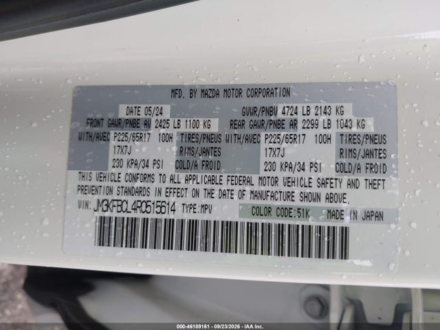 Продаж на аукціоні авто 2024 Mazda Cx-5 2.5 S Preferred, vin: JM3KFBCL4R0515614, номер лоту: 46189161