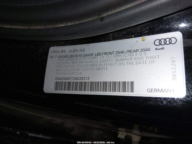 2018 Audi A6 2.0t Premium/2.0t Sport მანქანა იყიდება აუქციონზე, vin: WAUC8AFC7JN039313, აუქციონის ნომერი: 46189162