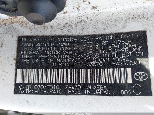 Toyota Prius Two 2015 JTDKN3DU6F0463570 Image 9
