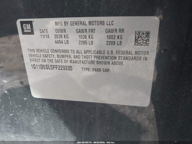 Продажа на аукционе авто 2015 Chevrolet Malibu 2lt, vin: 1G11D5SL5FF229205, номер лота: 46189176