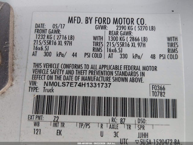 Auction sale of the 2017 Ford Transit Connect Xl, vin: NM0LS7E74H1331737, lot number: 46189184