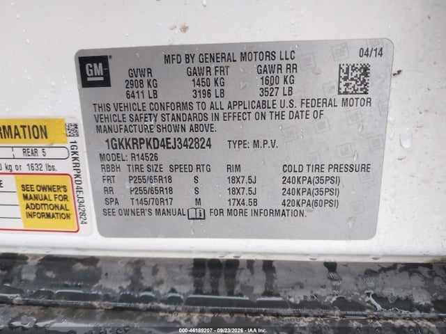 GMC Acadia Sle-2 2014 1GKKRPKD4EJ342824 Image 9