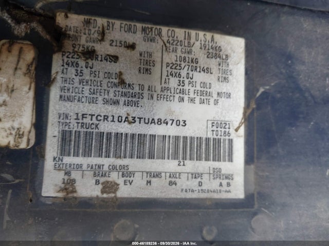 1996 Ford Ranger მანქანა იყიდება აუქციონზე, vin: 1FTCR10A3TUA84703, აუქციონის ნომერი: 46189236