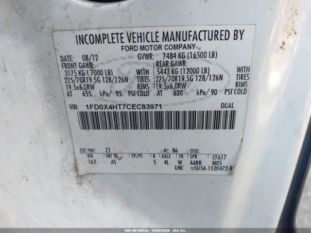 Продажа на аукционе авто 2012 Ford F-450 Chassis Xl, vin: 1FD0X4HT7CEC83971, номер лота: 46189234