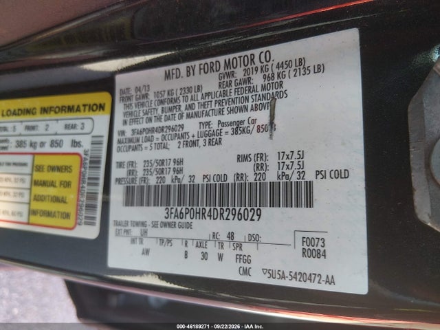 Продаж на аукціоні авто 2013 Ford Fusion Se, vin: 3FA6P0HR4DR296029, номер лоту: 46189271