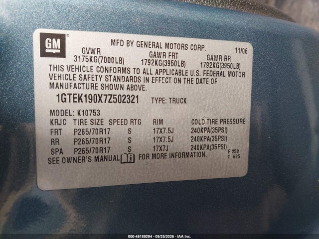 Продажа на аукционе авто 2007 Gmc Sierra 1500 Sle1, vin: 1GTEK190X7Z502321, номер лота: 46189294