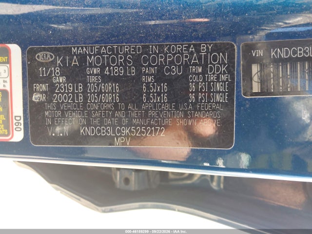 2019 Kia Niro Lx მანქანა იყიდება აუქციონზე, vin: KNDCB3LC9K5252172, აუქციონის ნომერი: 46189299