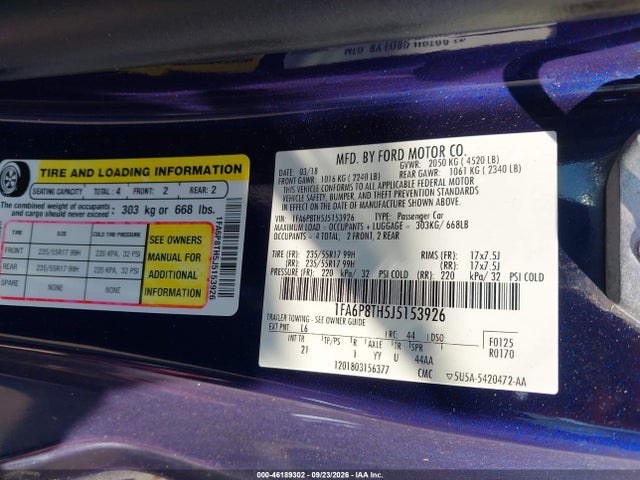 Продажа на аукционе авто 2018 Ford Mustang Ecoboost, vin: 1FA6P8TH5J5153926, номер лота: 46189302