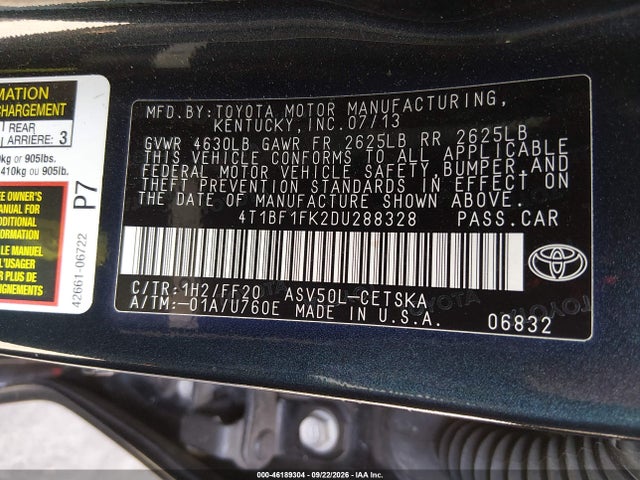 Aukcja sprzedaży 2013 Toyota Camry Se, vin: 4T1BF1FK2DU288328, numer aukcji: 46189304