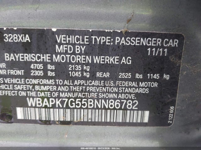Продажа на аукционе авто 2011 Bmw 328i Xdrive, vin: WBAPK7G55BNN86782, номер лота: 46189318
