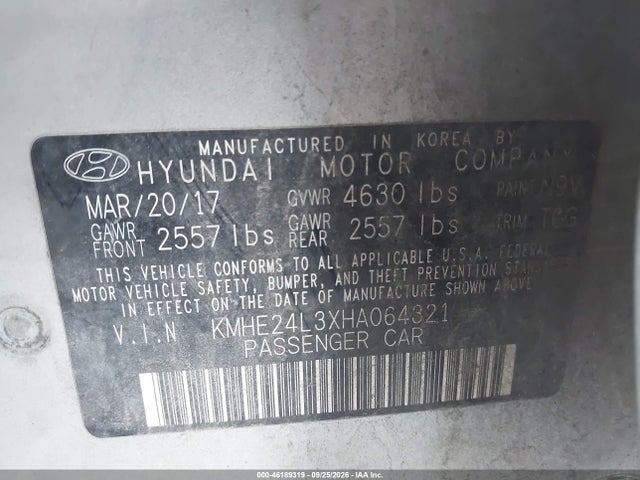 Aukcja sprzedaży 2017 Hyundai Sonata Hybrid Se, vin: KMHE24L3XHA064321, numer aukcji: 46189319