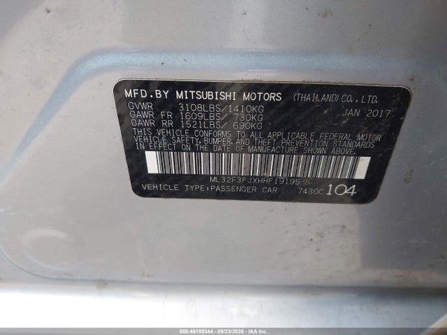 Продажа на аукционе авто 2017 Mitsubishi Mirage G4 Es, vin: ML32F3FJXHHF19195, номер лота: 46189344