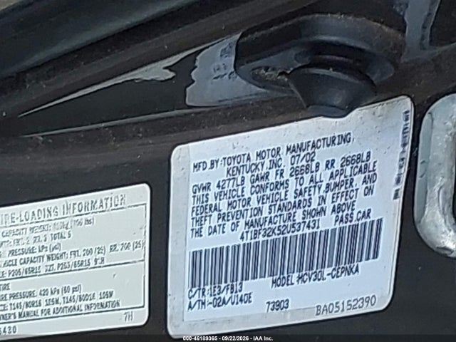 Aukcja sprzedaży 2002 Toyota Camry Le V6, vin: 4T1BF32K52U537431, numer aukcji: 46189365