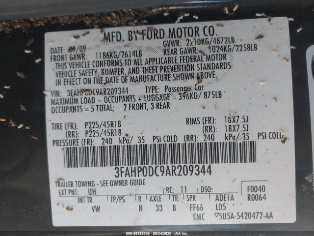 Aukcja sprzedaży 2010 Ford Fusion Sport, vin: 3FAHP0DC9AR209344, numer aukcji: 46189396