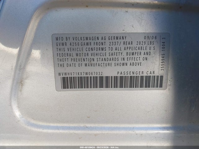 46189424 :رقم المزاد ، WVWHV71KX7W067032 vin ، 2007 Volkswagen Gti 4-door مزاد بيع