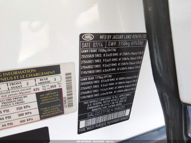 Продаж на аукціоні авто 2014 Land Rover Range Rover 5.0l V8 Supercharged, vin: SALGS3TF9EA184620, номер лоту: 46189439