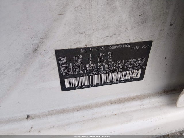 Aukcja sprzedaży 2019 Subaru Impreza 2.0i, vin: 4S3GTAB65K3702393, numer aukcji: 46189445