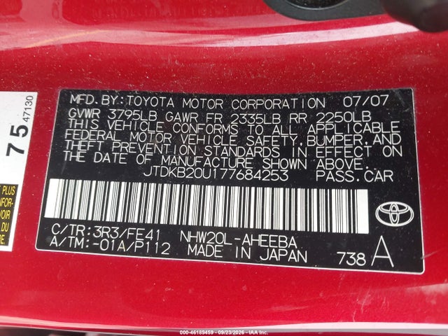 Aukcja sprzedaży 2007 Toyota Prius, vin: JTDKB20U177684253, numer aukcji: 46189459