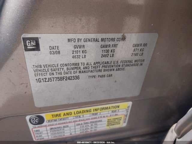 Продажа на аукционе авто 2008 Chevrolet Malibu Lt W/2lt, vin: 1G1ZJ57758F242336, номер лота: 46189471