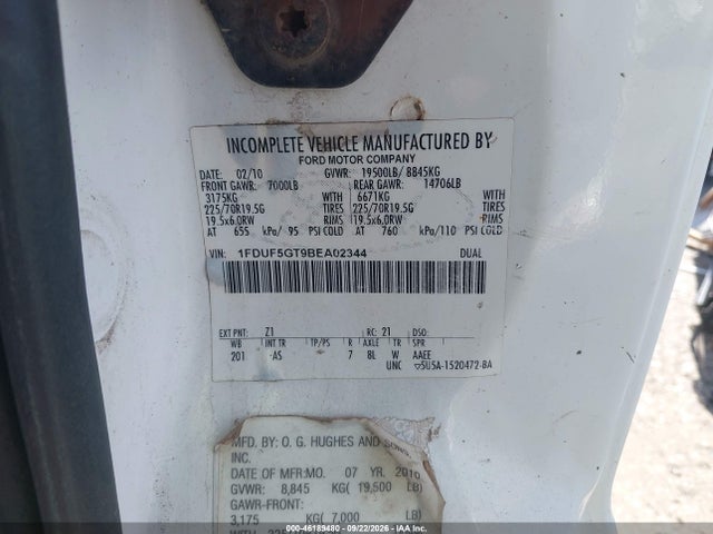46189480 :رقم المزاد ، 1FDUF5GT9BEA02344 vin ، 2011 Ford F-550 Chassis Xl مزاد بيع