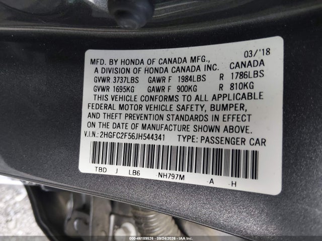 Продаж на аукціоні авто 2018 Honda Civic Lx, vin: 2HGFC2F56JH544341, номер лоту: 46189526