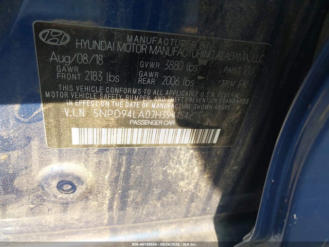 2018 Hyundai Elantra Eco მანქანა იყიდება აუქციონზე, vin: 5NPD94LA0JH394154, აუქციონის ნომერი: 46189550