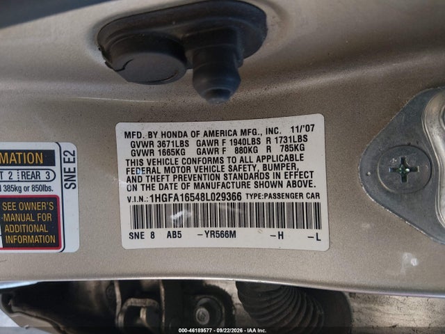 Продаж на аукціоні авто 2008 Honda Civic Sdn Lx, vin: 1HGFA16548L029366, номер лоту: 46189577