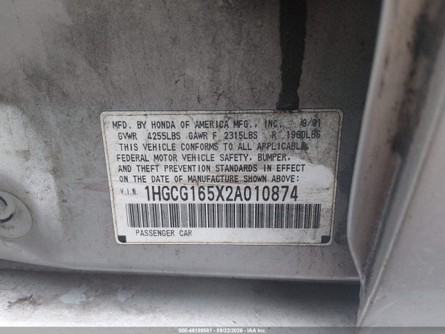 Продажа на аукционе авто 2002 Honda Accord 3.0 Ex, vin: 1HGCG165X2A010874, номер лота: 46189581