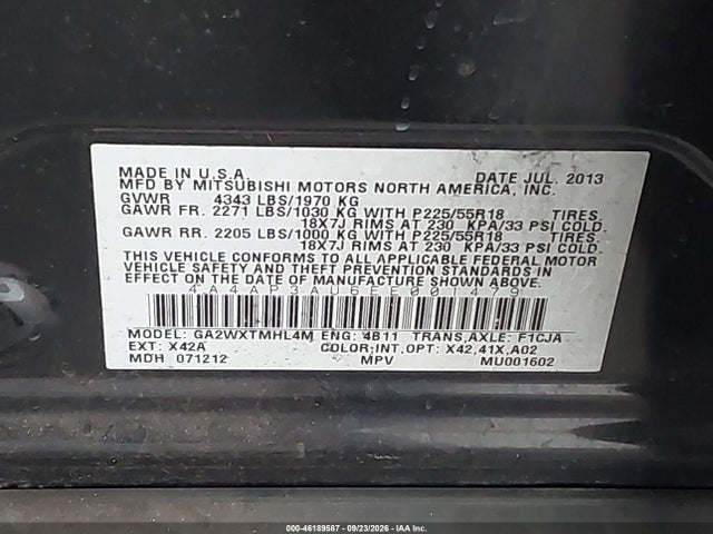 Продажа на аукционе авто 2014 Mitsubishi Outlander Sport Es, vin: 4A4AP3AU6EE001479, номер лота: 46189587