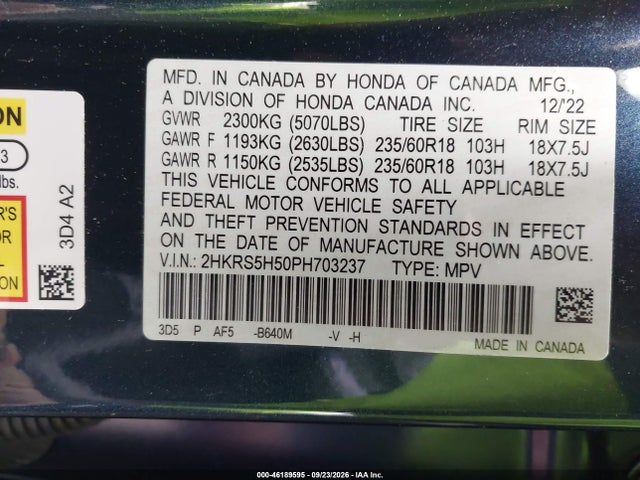 Aukcja sprzedaży 2023 Honda Cr-v Hybrid Sport, vin: 2HKRS5H50PH703237, numer aukcji: 46189595