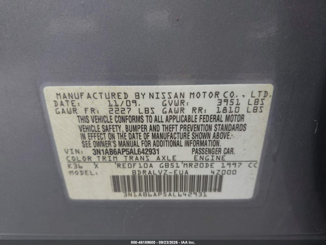 Aukcja sprzedaży 2010 Nissan Sentra 2.0sl, vin: 3N1AB6AP5AL642931, numer aukcji: 46189600