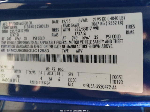 1FMCU9G95GUC12983 Ford ESCAPE SE