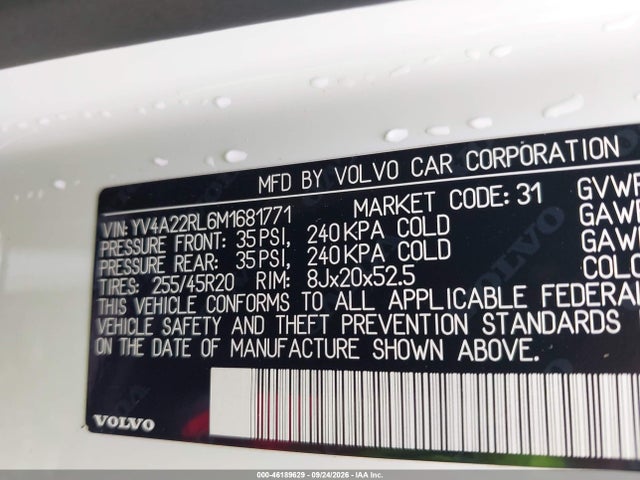 Aukcja sprzedaży 2021 Volvo Xc60 T6 Inscription, vin: YV4A22RL6M1681771, numer aukcji: 46189629
