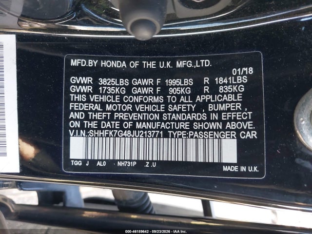 Aukcja sprzedaży 2018 Honda Civic Sport, vin: SHHFK7G48JU213771, numer aukcji: 46189642