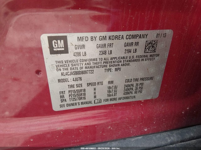 Aukcja sprzedaży 2013 Buick Encore, vin: KL4CJASB0DB097722, numer aukcji: 46189653