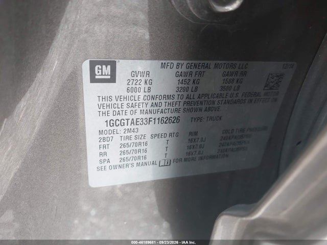 Chevrolet Colorado Wt 2015 1GCGTAE33F1162626 Image 9