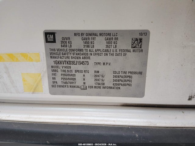 2014 Gmc Acadia Denali მანქანა იყიდება აუქციონზე, vin: 1GKKVTKD3EJ194573, აუქციონის ნომერი: 46189683