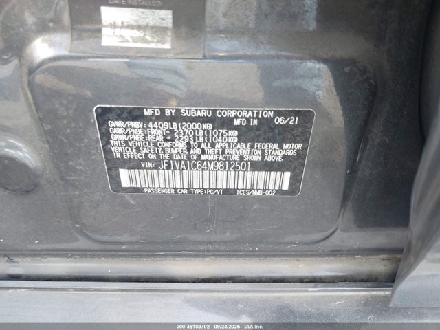 46189702 :رقم المزاد ، JF1VA1C64M9812501 vin ، 2021 Subaru Wrx Premium مزاد بيع